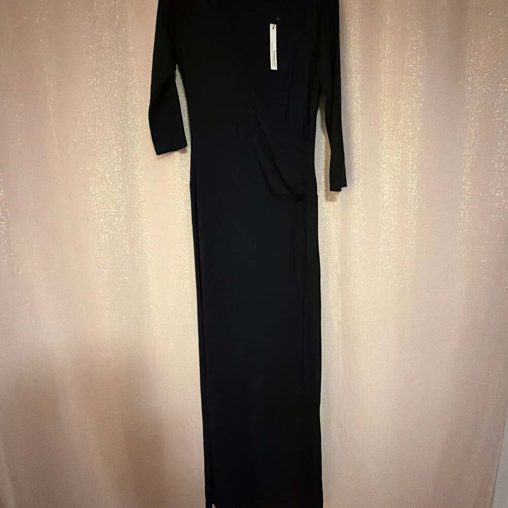 PattyBoutik Black 3/4 Sleeve V-Neck Faux Wrap Maxi Dress